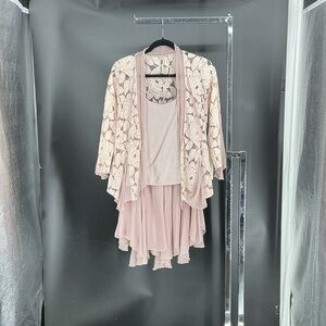 Elegant Pink Lace Overlay Wedding Dress